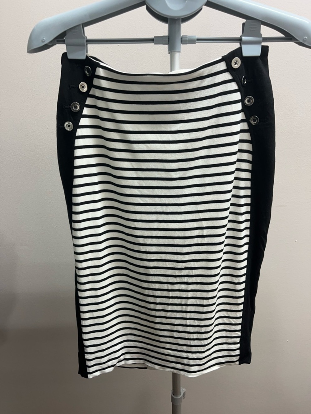 White House Black Market Black and White Striped Pencil Skirt with Side Buttons